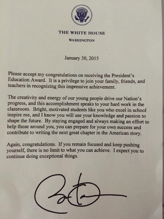 Bằng khen, thư chúc mừng của Tổng thống Obama tặng Đỗ Nhật Nam